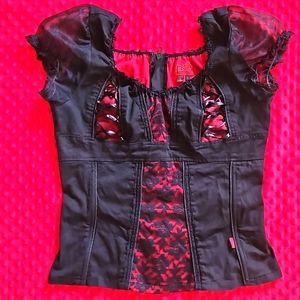 Vintage 90s Tripp Red Tag Top XL Red and Black Floral Corset Top Hot Topic